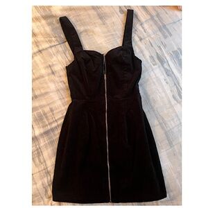 Velvet Zip-Front Black Mini Dress - Size 6